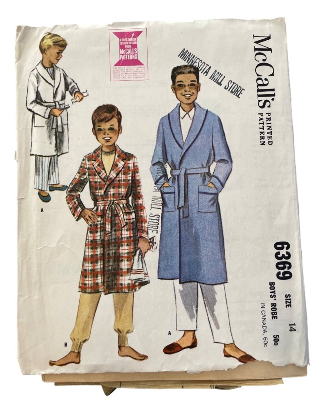 Vintage 60s McCalls 6369 Boys Robe Sewing Pattern Size 14 Wrap Around Style CUT